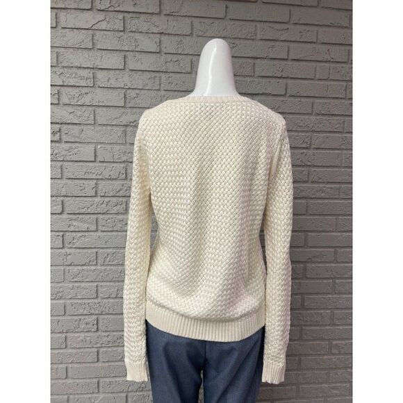 Banana Republic Women Ivory Basket Weave Long Sleeve Sweater Size M - Picture 2 of 9